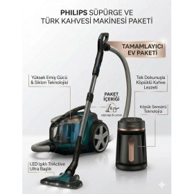 Resim Philips Marathon Ultimate Ömür Boyu Yıkanabilir Hepa Filtre Toz Torbasız Süpürge Powercyclone 10 LED Işıklı Başlık ve Philips Türk Kahve Makinesi 
