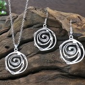 Resim Fabrika Direkt Vintage Spiral Desenli Kolye ve Küpe Seti, 3 Parça 