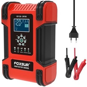 Resim Foxsur 12V 24V 12A Araç Pil Akü Şarj Cihazı 7 Aşamalı Darbe Bakım Kırmızı 