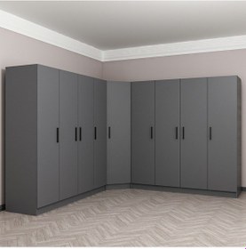 Resim Minar Kale 9 Kapaklı 4 Ç Köşe Dolap Antrasit 190cm 