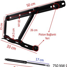 Resim Badem10 Baza Kapak Makası Gazlı Amartisör Piston 40° Siyah Boyalı Standart Geniş Kollu 1 Çift Yatak Sağ Sol 