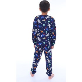 Resim Zuzunga Astronot Temalı Pamuk Unisex Çocuk Pijama Takımı Lacivert1 Lacivert 