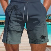 Resim Erkekler için Yazlık Plaj Mayo Şortları Cepli - Ayarlanabilir İpli Bel, Koyu Gri Geometrik Baskı, Hafif Polyester, Havuz veya Tatil için Rahat & Şık, Havuz Kenarı Şortları | Rahat Mayo Şortları | Pürüzsüz Dokulu Kumaş 