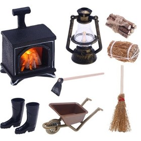 Resim Suntek Dollhouse Şömine Dekorasyon Seti Dıy Parti Dekor 1/12 Bebek Evi Parçası Işıklı Fener 
