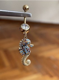 Resim Cerrahi Çelik Piercing Deniz Atı Piercing Deniz Atı Göbek Piercingi Koyu Yeşil 