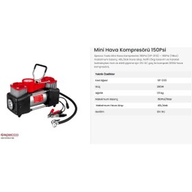 Resim Specco Mini Hava Kompresörü Lastik Şişirme 200w (150psi-11bar) Sp2113 