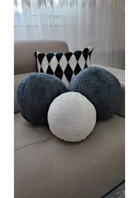 Resim 3- Lü Top Kırlent / Yastık 2 Büyük Antrasit/ 1 Küçük Ekru 