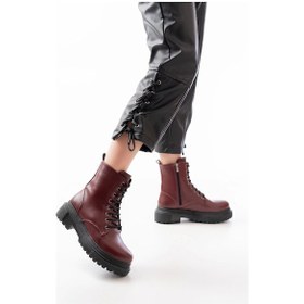 Resim Bordo Bağcıklı Fermuarlı Günlük Kadın Bot Bordo 