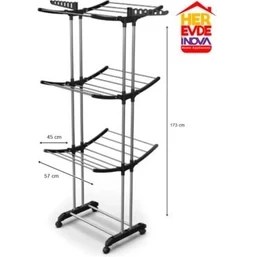 Resim 3 Katlı Tekerlekli Çamaşır Kurutmalık 