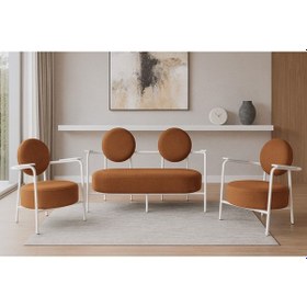 Resim Azra Mobilya Venüs Koltuk Takımı Beyaz Modern Koltuk Seti Ofis Ve Ev Kullanımı Soft Kumaş Kiremit Kiremit 