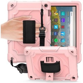 Resim Amazon Uyumlu Kindle Fire Hd 8 2020 360 Derece Dönme Pikap Kontrast Renk Robot Darbeye Dayanıklı Silikon + Pc Koruyucu Kılıf Tutucu İle 