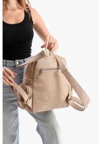 Resim Baginn Suni Deri Kadın Sırt Çantası 38 28 Cm Mega Bag Günlük Kullanıma Uygun Çok Cepli İçi Astarlı Krem 