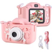 Resim Mufunye 1080p Çizgi Film Çocuk Dijital Kamerası, 20 Megapiksel Lens, 2,0 İnç Ips Ekran, Pembe Tek Boynuzlu Atın Fotoğraf Ve Videolarını Çekebilir 