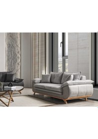 Resim Azir Yataklı Koltuk & Bazalı Koltuk & Üçlü Kanepe 3'lü - Gri Nubuk Bukle Kumaş 