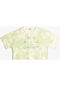 Resim Koton Tişört Crop Oversize Batik Desenli Bisiklet Yaka Baskılı Yeşil Desenli 4skg10094ak 4SKG10094AK7D6 Yeşil 