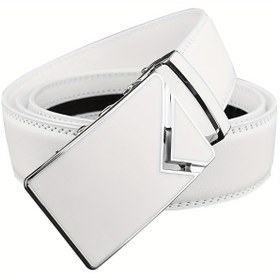 Resim 1 adet Günlük Kullanım için Çok Yönlü, 3.5cm Genişliğinde, Otomatik Alaşım Tokalı, Siyah & Beyaz Renkli Suni Deri Kemer 