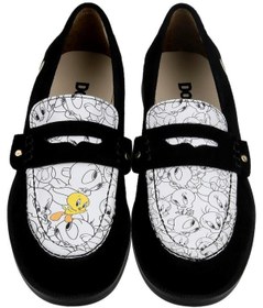 Resim Dogo Kadın Vegan Deri Siyah Loafer - Warner Bros Looney Tunes Tweety Tasarım 