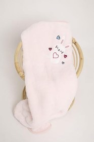 Resim Nakışlı Bebek Battaniyesi Yumuşak Wellsoft Peluş 90x100cm Beşik Battaniyesi Hafif Yenidoğan Pudra 
