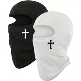 Resim Nefes Alabilen Siyah Haçlı Balaklava Yüz Maskesi Bisiklet, Motosiklet, Yürüyüş, Kayak Ve Açık Hava Sporları İçin Mükemmel Fmy Beyaz Diğer 