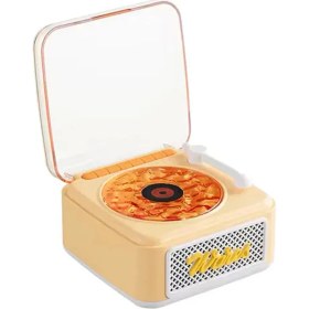 Resim Nostalji Mini Plak Görünümlü Radyolu Bluetooth Hoparlör 3D Ses Dalgası Retro Müzik Plak Sarı - Lisinya 