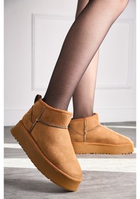 Resim 400U Kalın Taban Ultra Mini Süet Günlük Kadın Bot - Taba 