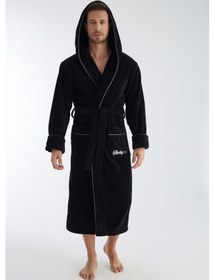 Resim Racing Speed Nakış Triga Bukle Bambu Cotton Erkek Bornoz Siyah 