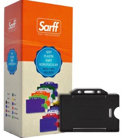 Resim Sarff Siyah Sert Plastik Yaka Kartı Kabı - 50’li Paket (Yatay Tip) 