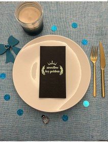 Resim Gold Yaldızlı Siyah Sünnetime Hoşgeldiniz Baskılı Garson Katlama Peçete 16 Adet 