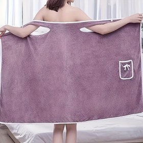 Resim Kadınlar İçin Giyilebilir Bornoz, Yumuşak Polyester ve Naylon, Hızlı Kuruyan Duş Bornozu Cepli, Ev Kullanımı İçin Rahat Loungewear 