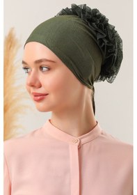 Resim Melodi Scarf Tesettür Fırfırlı Bone Haki Haki 