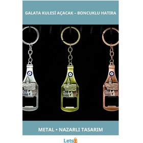 Resim Metal Galata Kulesi Nazar Boncuğu Tasarımlı Anahtarlık Ve Açacak Çok Renkli 