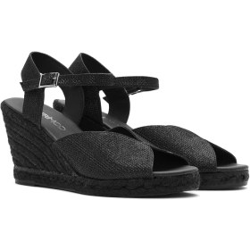 Resim Derimod Kadın Siyah Simli Bilekten Tokalı Dolgu Topuklu Espadril Sandalet 25SFD2074SM 
