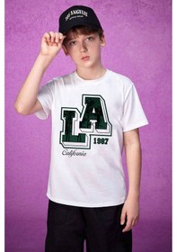 Resim Uyguntarz Çocuk California Baskılı Pamuklu Tshirt Beyaz 