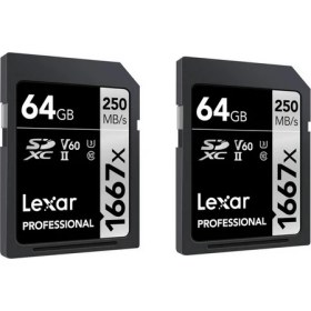 Resim Lexar 64GB 1667X U3 V60 4K SD Hafıza Kartı 2'li (250 Mb/s) 1667XSD 