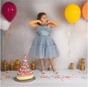 Resim Ahsenim Bebe Göğüs Fırfırlı Pullu Kısa Kız Çocuk Abiye Elbise 
