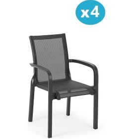 Resim Omnipazar Sy-2528 Plastik Fileli Bahçe Koltuk Sandalye 4'lü Set Siyah 