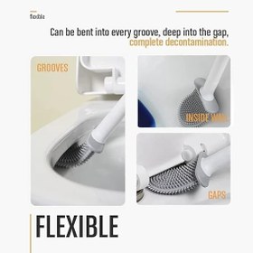 Resim Silikon Tuvalet Fırçası, Kavisli Tasarım, Çizik Bırakmayan Başlık, Silikon Tuvalet Fırçası, Duvara Yapıştırmalı, Tuvalet, Küvet, Banyo Fırçası, Temizleme Fırçası 