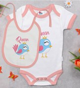 Resim Bk Kids Queen Tasarımlı Pembe Bebek Body Zıbın Ve Mama Önlüğü Hed Çok Renkli 