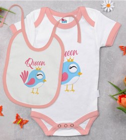 Resim Bk Kids Queen Tasarımlı Pembe Bebek Body Zıbın Ve Mama Önlüğü Hed Çok Renkli 