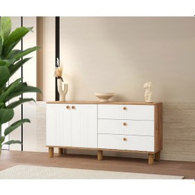 Resim Yemek Odası Konsol 3 Çekmece 2 Kapaklı Beyaz-meşe 160cm-kurulu Gönderilir Beyaz 