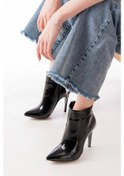 Resim Vrt-4802 Siyah Kroko Yüksek İnce Topuklu Fermuarlı Kadın Bot Siyah 