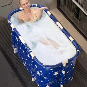 Resim 43.3 İnç Ekstra Kalın Katlanabilir Çok Katmanlı Küvet - Yetişkinler İçin Banyo Küveti, Ev Spa Küveti, Kompakt Jakuzi, Küçük Mutfak Daireleri ve Kamp için Uygun, Seyahat Çözümü, Hafif ve Kolay Saklanır 