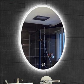 Resim Global Led Mirror 40X60 cm Kumlamalı Dokunmatik Tuşlu Ledli Elips Ayna Duvar Salon Banyo Wc Ofis Yatak Odası Boy Ledli Ayna 