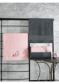 Resim Cotton Box Colorful Hamam Seti 4 Lü Havlu Antrasit-Açık Pe Antrasit 