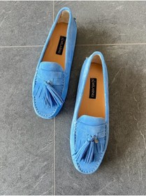 Resim MİLARNU Mavi Hakiki Süet Deri Çok Rahat Püskül Detay Loafer Ayakkabı 