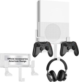 Resim Wall Mount for Xbox One S, Metal Wall Mount Holder for Xbox One S with Detachable 2 Controller Holder & Headphone Hanger 