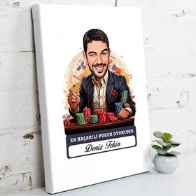 Resim Karikatürlü Erkek Poker Oyuncusu Kanvas Tablo 