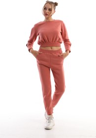 Resim Edelle Kiremit Kadın Eşofman Takımı Slim Fit Bisiklet Yaka Crop Pamuklu 