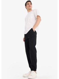 Resim DeFacto %100 Pamuk Jogger Slim Fit Dar Kesim Beli Bağcıklı Gabardin Pantolon D8607AX25SPBK81 