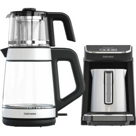 Resim Goldmaster Yenidem Cam Çay Makinesi Ve Prokıvam Beyaz Türk Kahve Makinesi Seti 
